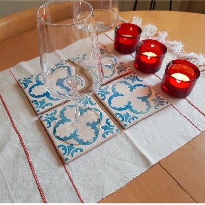 Ceramic Coasters, hand painted, portuguese tiles, turquoise 01