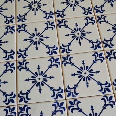 Backsplash with Portuguese Tiles hand painted in Cobalt Blue