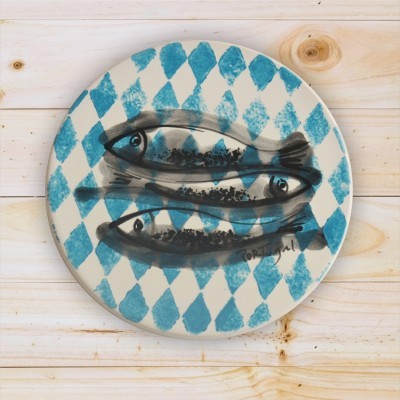 Ceramic Trivet , hand painted, Sardine Collection in Blue Turquoise