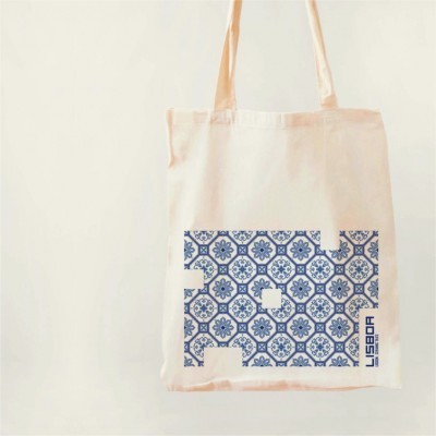 Totebag Lisbon Tiles Blue Flowers