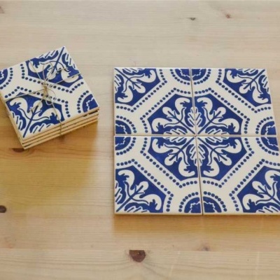 Coasters Set in portuguese tiles, hand painted, Set M