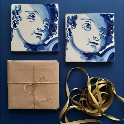 Portuguese  tile, Hand Painted,  replica of 18th century barroc angel