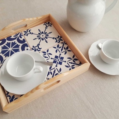 Tray with portuguese tiles handpainted model E