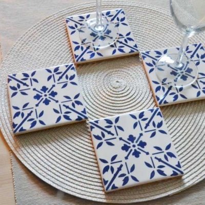 Coasters Set in portuguese tiles, hand painted, Set J