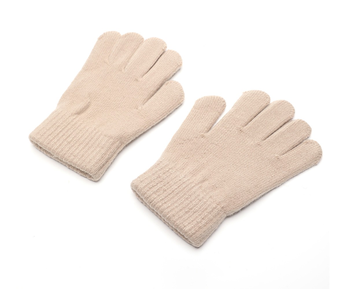 Par de luvas de malha bege com punho canelado