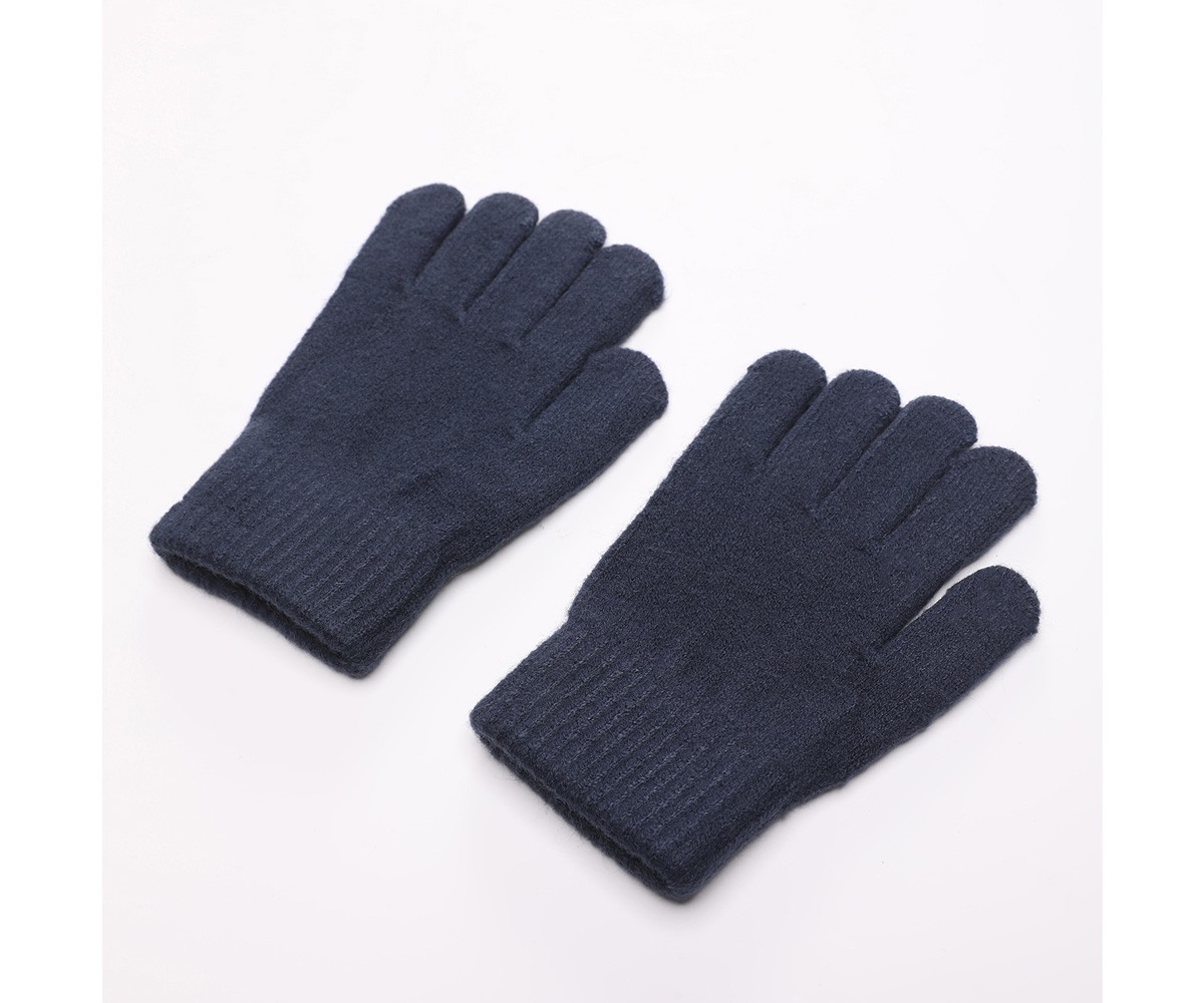 Luvas de malha azul escuro sobre fundo branco