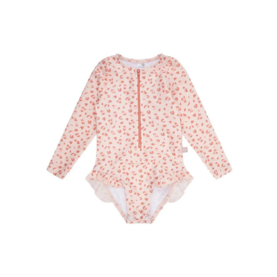 FATO DE BANHO COM MANGAS LEOPARDO ROSA - SWIM ESSENTIALS