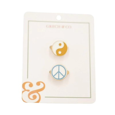 Conjunto Pack 2 Aneis  Ying Yang & Piece Sign- GRECH & CO
