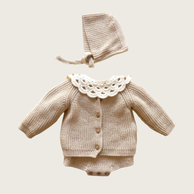 Conjunto de Malha com Touca Beje- Tiny Tiny Stories