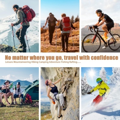 Atletas em várias atividades ao ar livre como montanhismo, caminhada, ciclismo, campismo, escalada e esqui