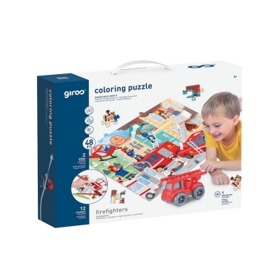 Puzzle 48pcs Colorir 2 Faces + Carro Bombeiros +3 anos  Giros Play