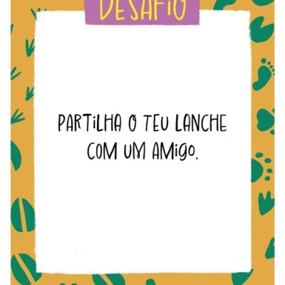 Carta de desafio com texto e moldura decorativa amarela e verde