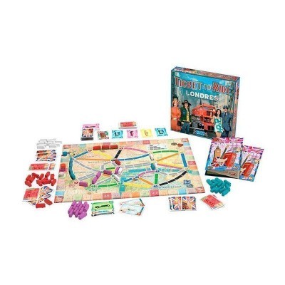 Jogo de tabuleiro Ticket to Ride Londres com tabuleiro, peças e caixa colorida.