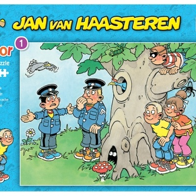 Quebra-cabeças infantil Jan van Haasteren Junior 150 peças com ilustração colorida e embalagem azul.