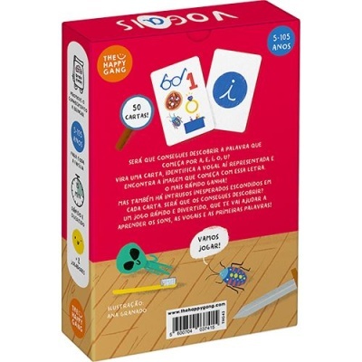 Embalagem de jogo educativo com cartas para aprender palavras e vogais