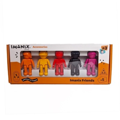 Conjunto de 5 figuras de plástico coloridas em caixa com texto Imanix