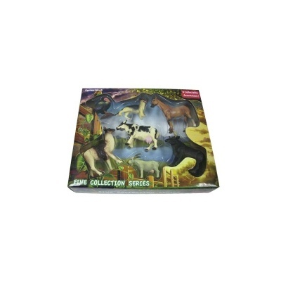 Conjunto de figuras de animais da coleção EUNE em caixa com fundo campestre