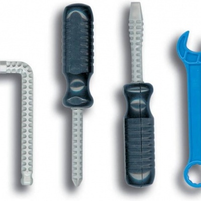 Conjunto de ferramentas de brinquedo em plástico com chaves de fenda, chave inglesa e chave Allen