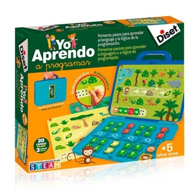 Caixa de jogo educativo Yo Aprendo a Programar da Diset com lâminas lúdicas e imagens coloridas.