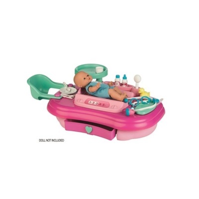 Brinquedo de balança de bebé rosa e verde com acessórios médicos e boneco não incluído