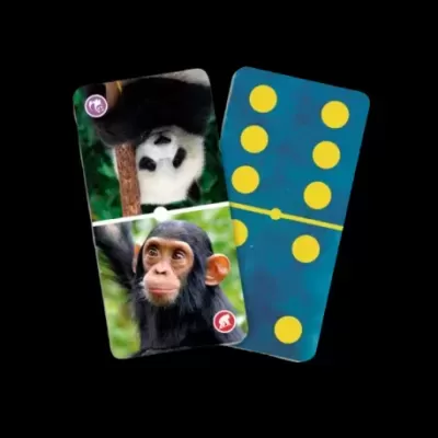 Dois cartões de jogo com imagens de animais e pontos estilo dominó