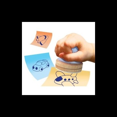 Carimbo redondo de madeira a imprimir imagens em papel adesivo colorido