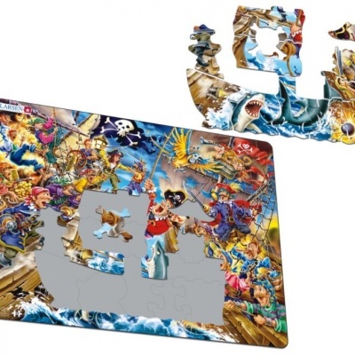 Quebra-cabeças colorido com tema de piratas e mar