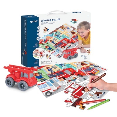 Puzzle 48pcs Colorir 2 Faces + Carro Bombeiros +3 anos  Giros Play