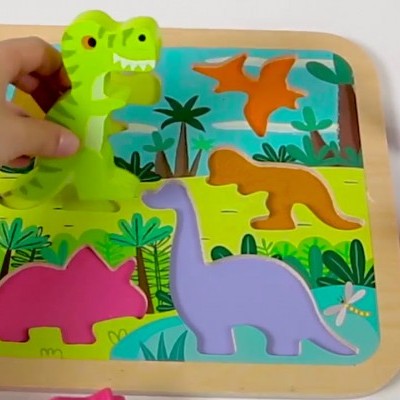 Puzzle 3D Madeira Chunky Dinossauros 7pcs J07054 + 18meses Janod