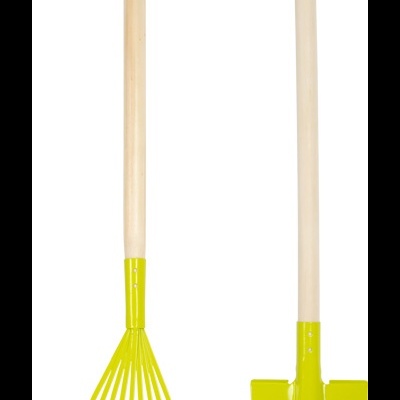 Conjunto de ferramentas de jardim de madeira e metal verde