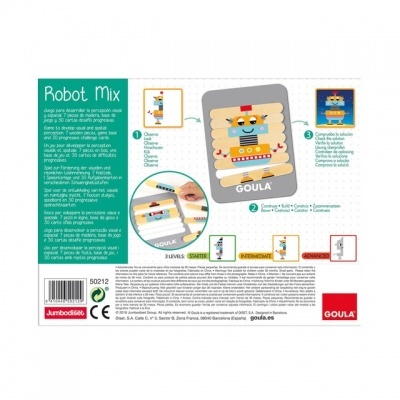 Embalagem de jogo educativo Robot Mix com imagens e textos explicativos