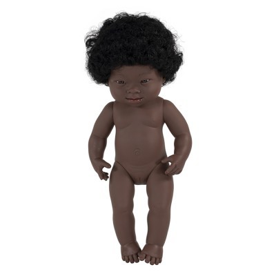 Boneca Bebe Africano Menina Sindrome Down 38cm 31069 +10 meses