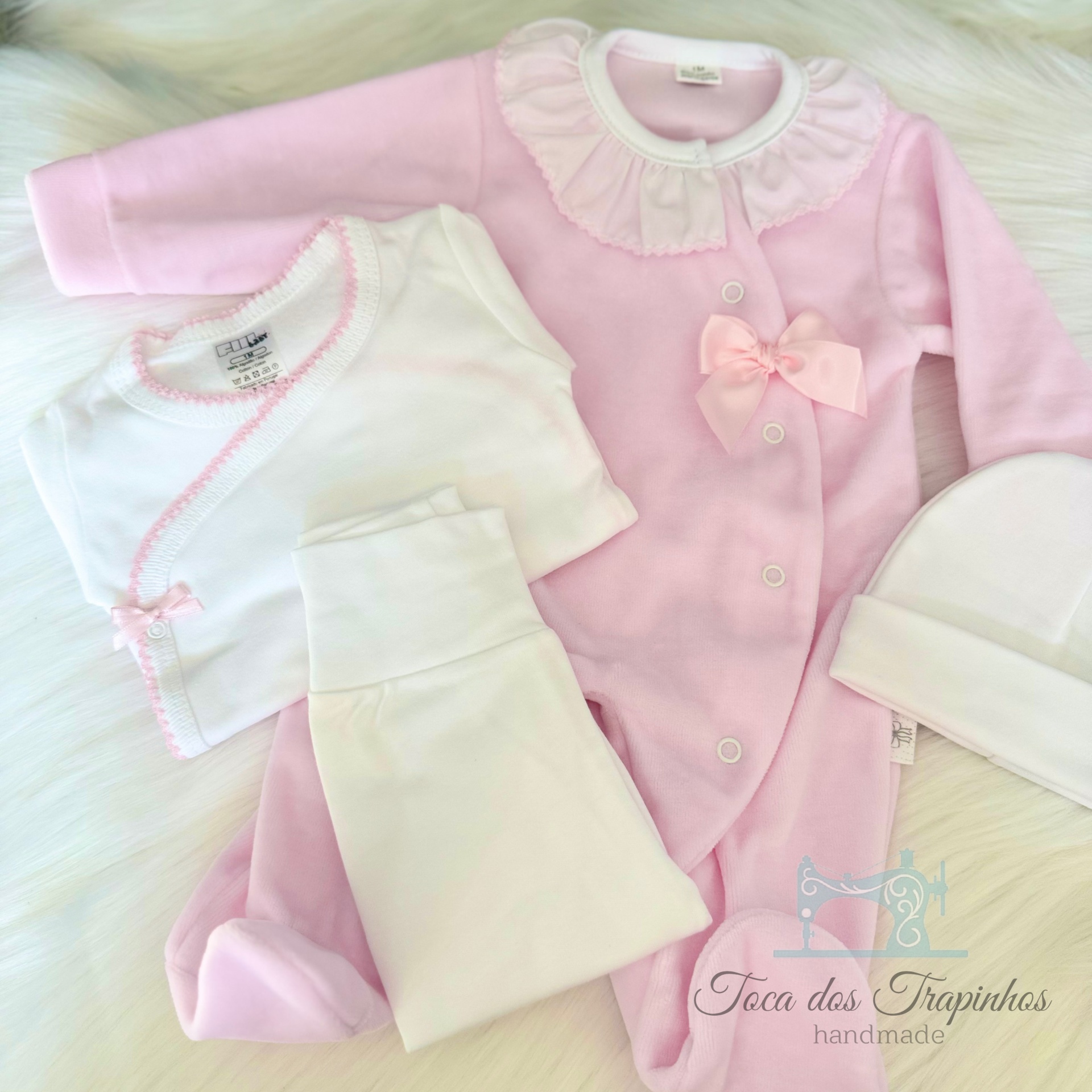 Kit Primeira Roupinha Rosa com Gola