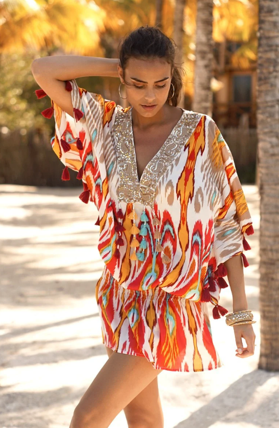 Vestido kaftan curto Miss June MALAGA
