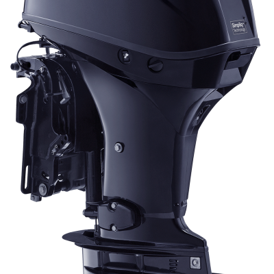 Motor fora de borda preto e cinza para barco Tohatsu com número 50