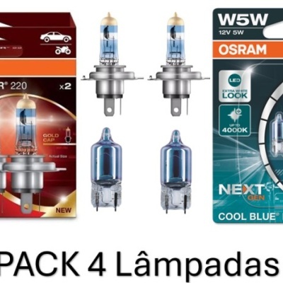 Osram Night Breaker +220% H4 + Osram Cool Blue Intense NG W5W (4 Lâmpadas)
