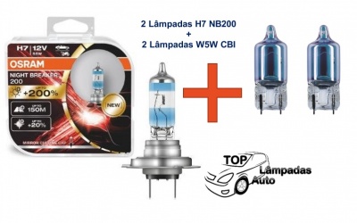 Osram Night Breaker +200% H7 + Osram Cool Blue Intense NG W5W (4 Lâmpadas)