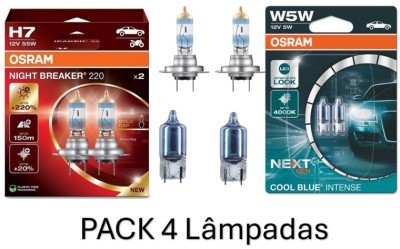 Osram Night Breaker +220% H7 + Osram Cool Blue Intense NG W5W (4 Lâmpadas)