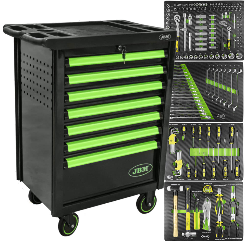 Carro de ferramentas com 7 gavetas verde  53763