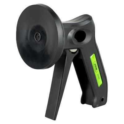 Ferramenta preta com ventosa circular e pega com rótulo verde STANLEY