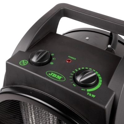 Aparelho eléctrico preto JBM com botões rotativos e indicador LED vermelho