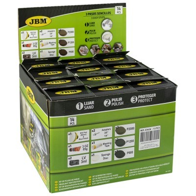 Caixa de conjunto JBM de lixamento e polimento com 14 peças em verde e preto
