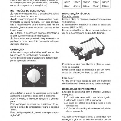 GERADOR DE OZONO PORTÁTIL 5000 MG/H (220V) 53786