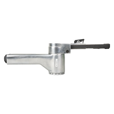 Abridor de latas metálico prateado com alça horizontal e barra preta