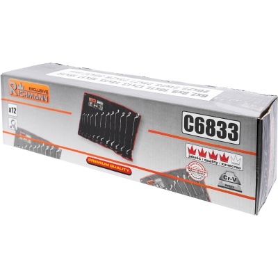 Caixa de conjunto de 12 chaves de boca Rheman em embalagem cinza, branca e laranja