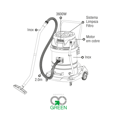 Aspirador Sólidos e Líquidos 60L, 3X1200W | DF1ASL60L