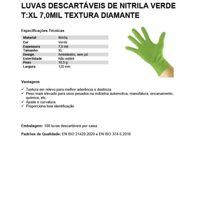 LUVAS DE NITRILO VERDES XL - OFICINAS AUTO - 54371