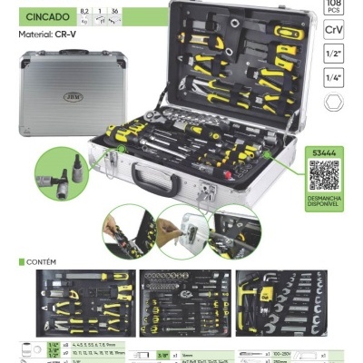 CAIXA DE FERRAMENTAS DE ALUMÍNIO 108 PEÇAS 1/2" 53444