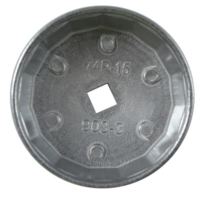 Extrator de filtro de óleo metálico preto com inscrições 74P-15 e 903-3