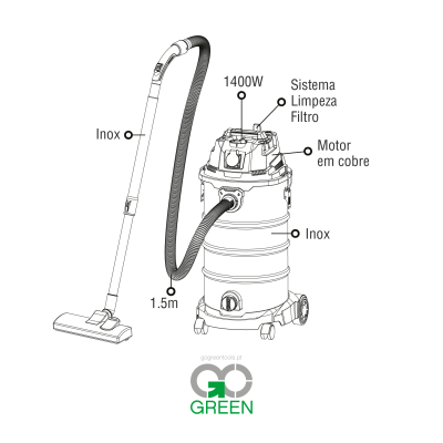 Aspirador Sólidos e Líquidos 35L,1400W | DF1ASL35L